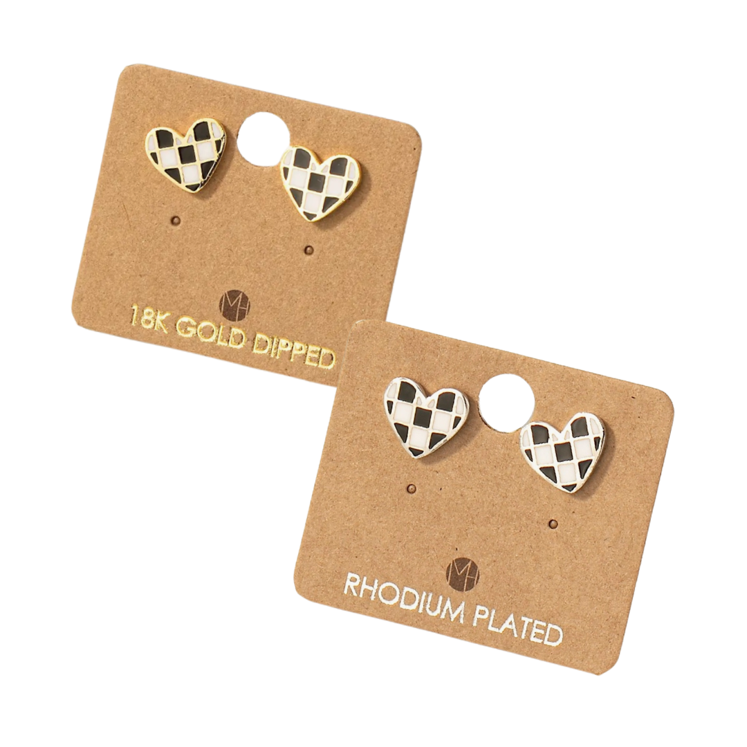 Mini Heart Checkered Stud Earrings