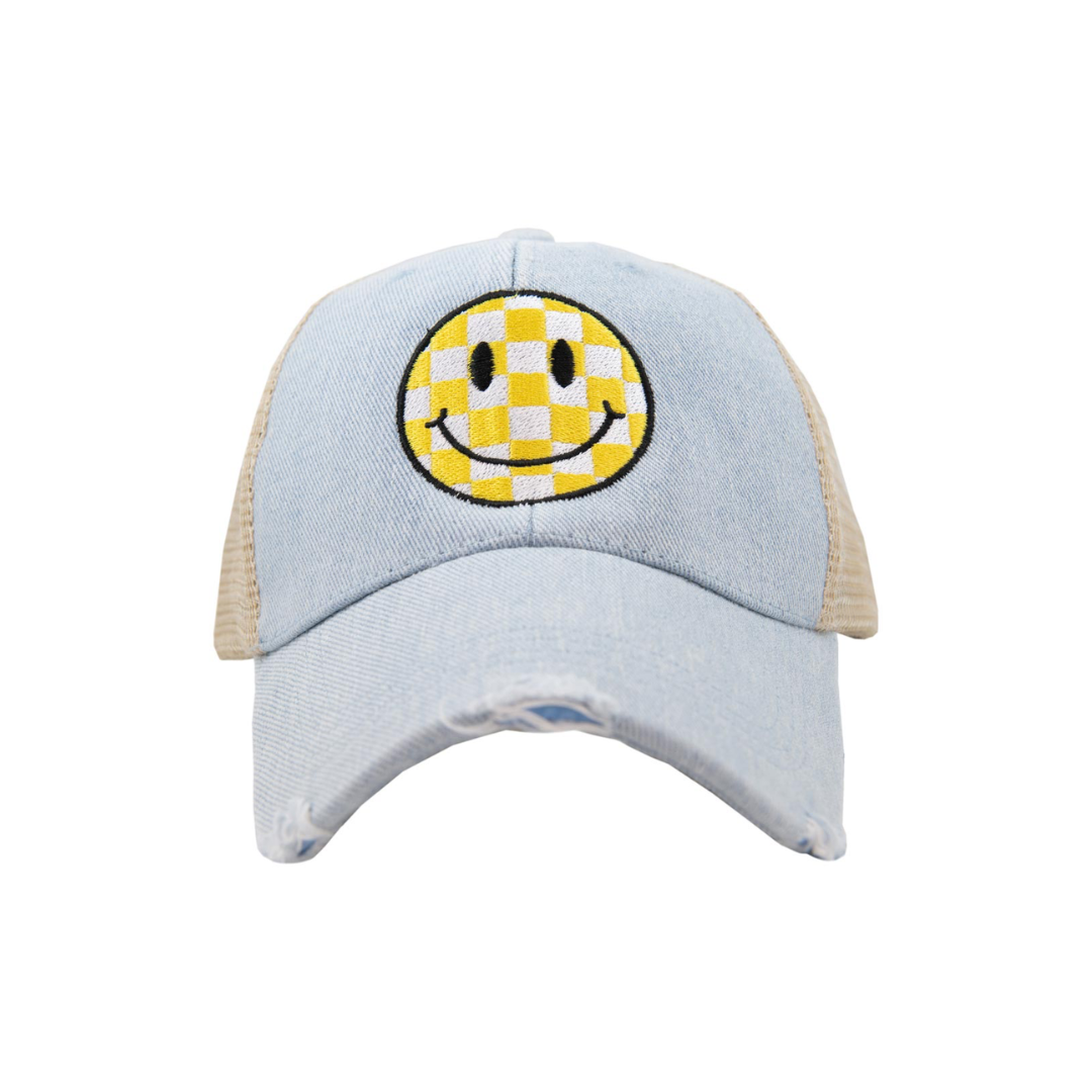 Yellow Checker Print Smile Trucker Hat