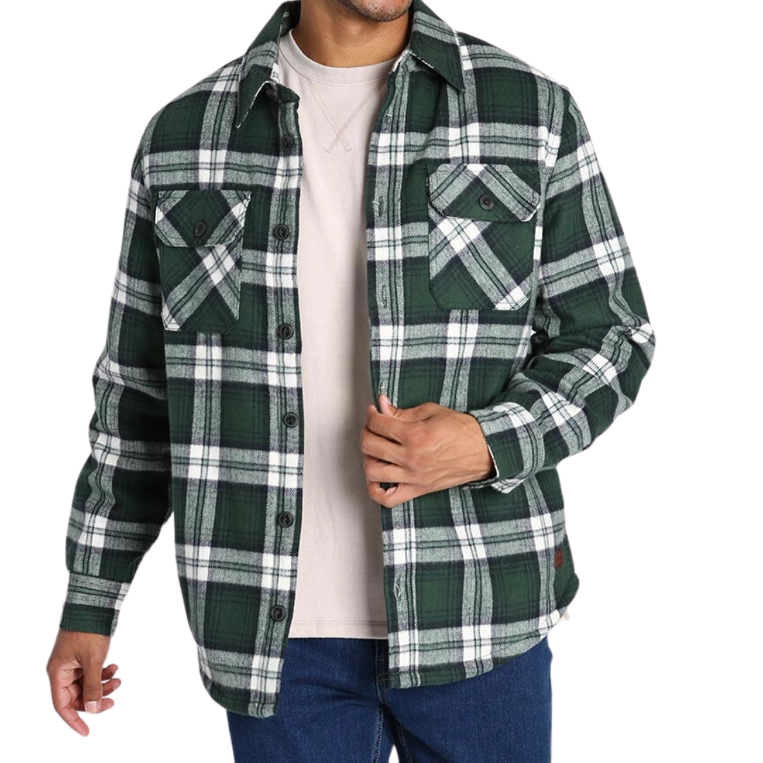 Green Plaid Sherpa Lined Brushed Flannel