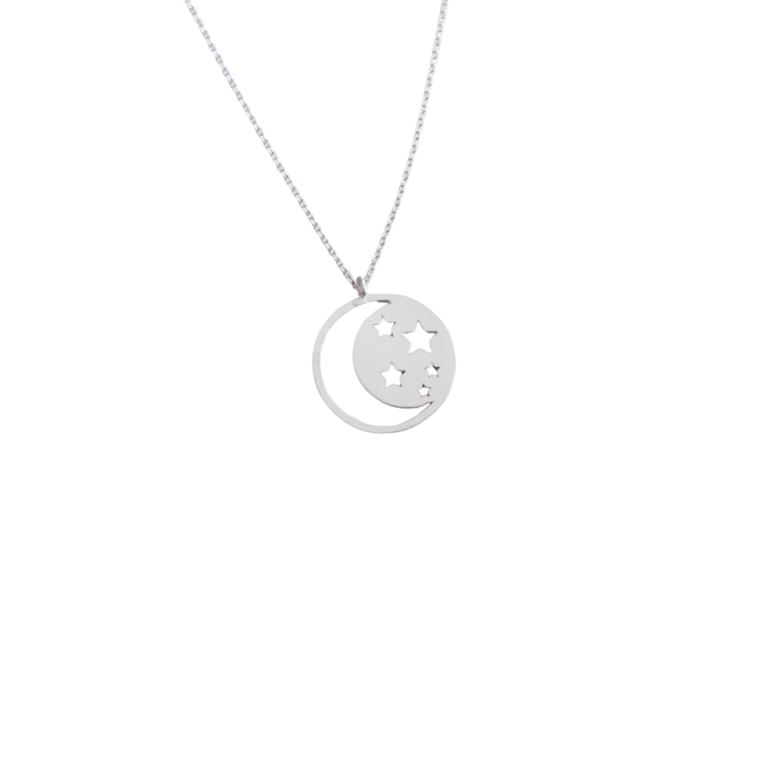 Moon & Stars Silver Pendant Necklace