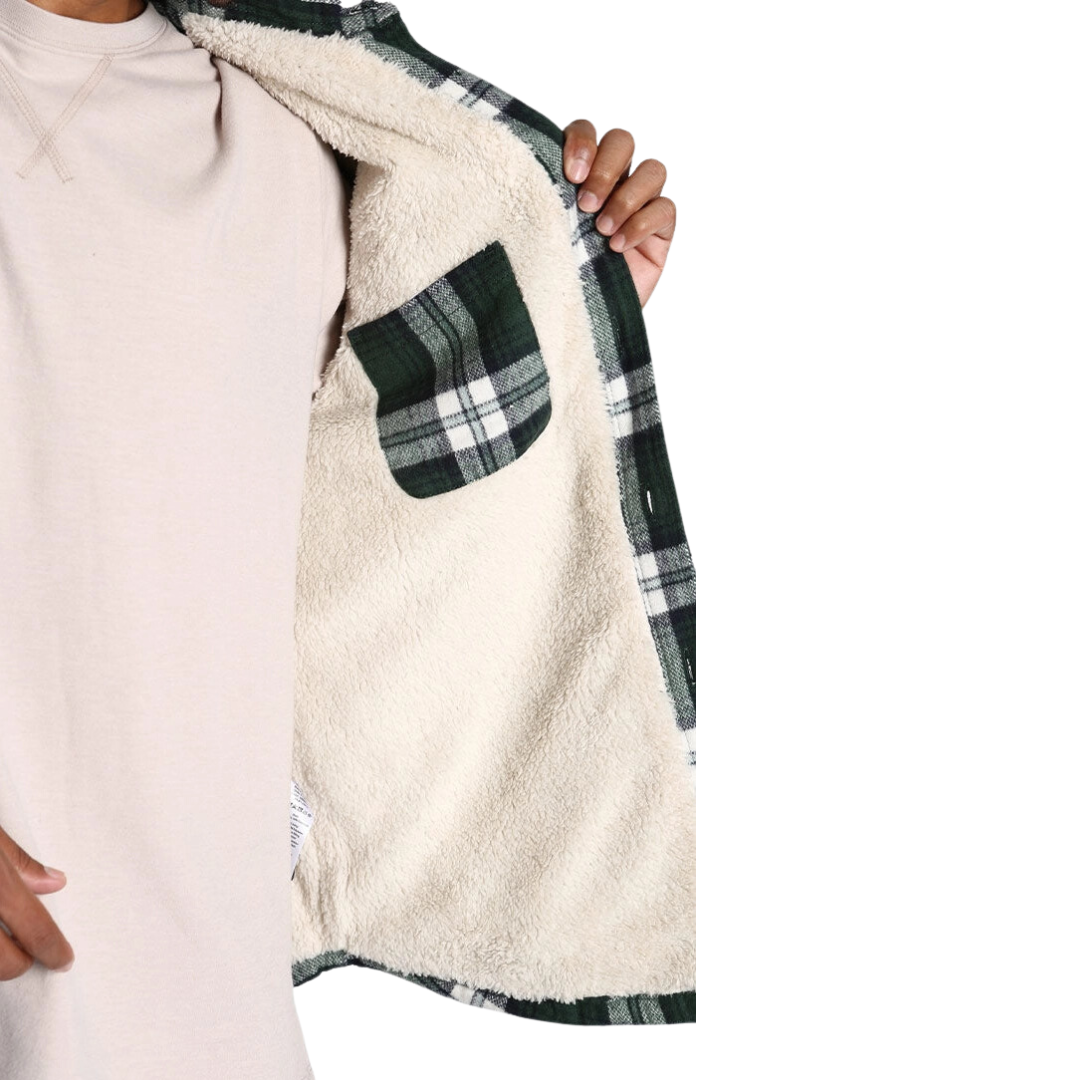 Green Plaid Sherpa Lined Brushed Flannel