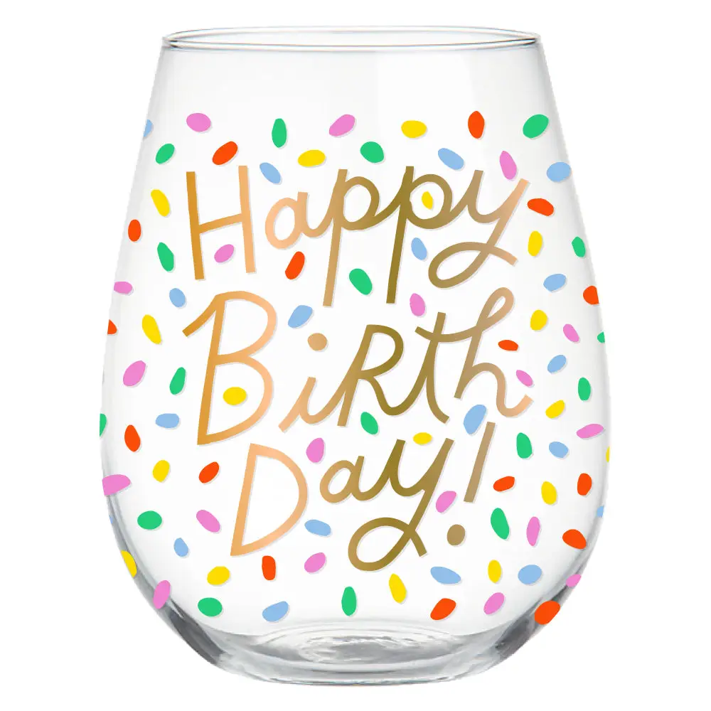 Happy Birthday Stemless Wine Glass