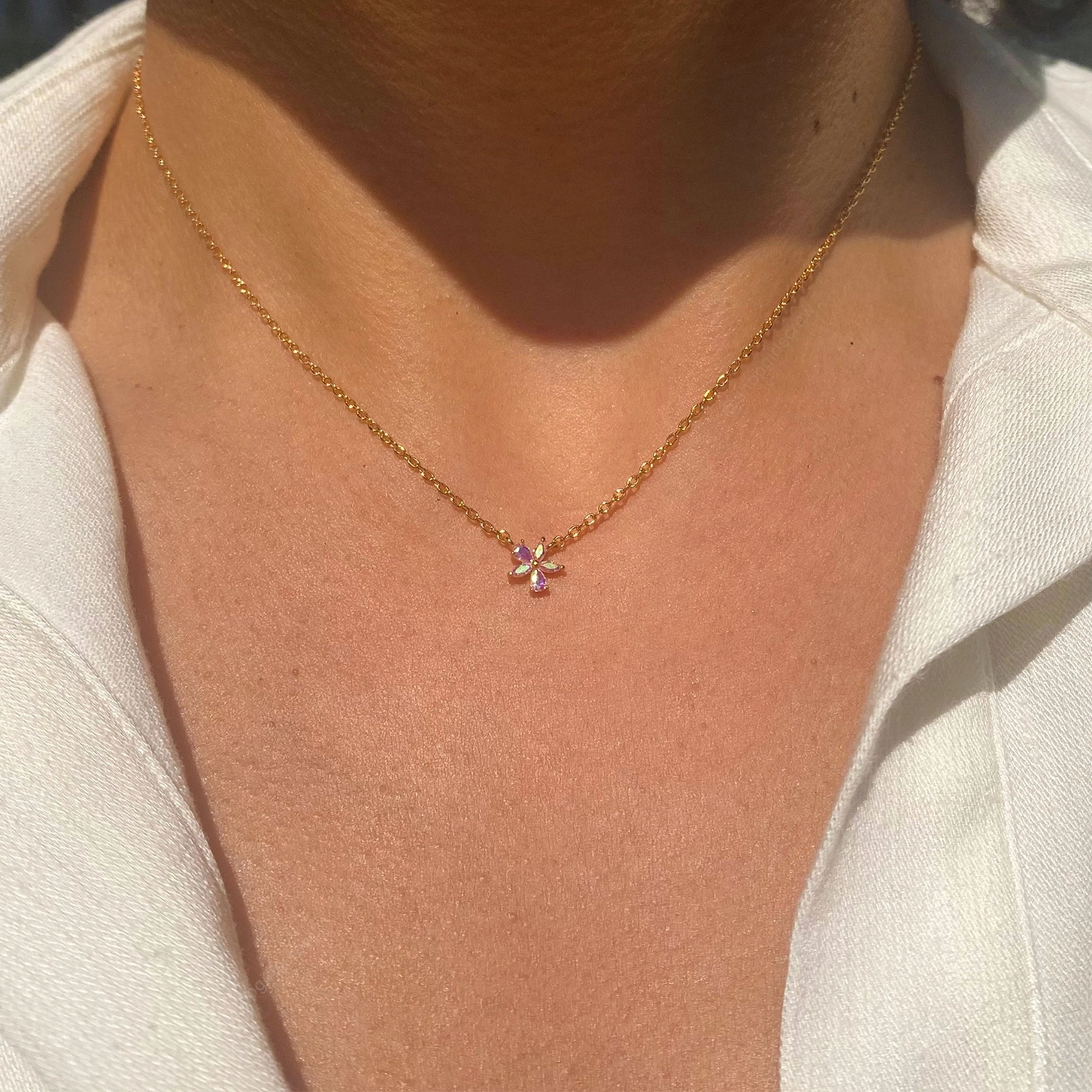 18k Gold Plated CZ Gardenia Necklace
