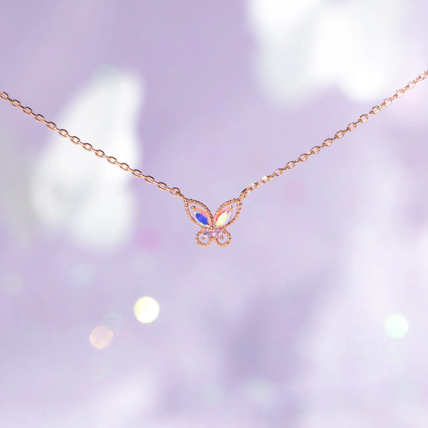 18k Gold Plated CZ Butterfly Necklace