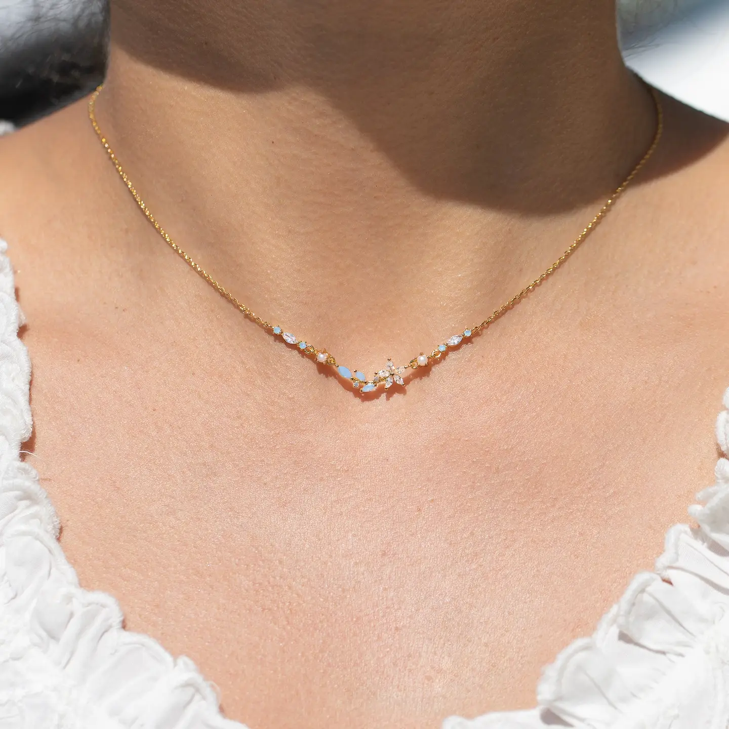 18k Gold Plated CZ Blushing Blossom Necklace