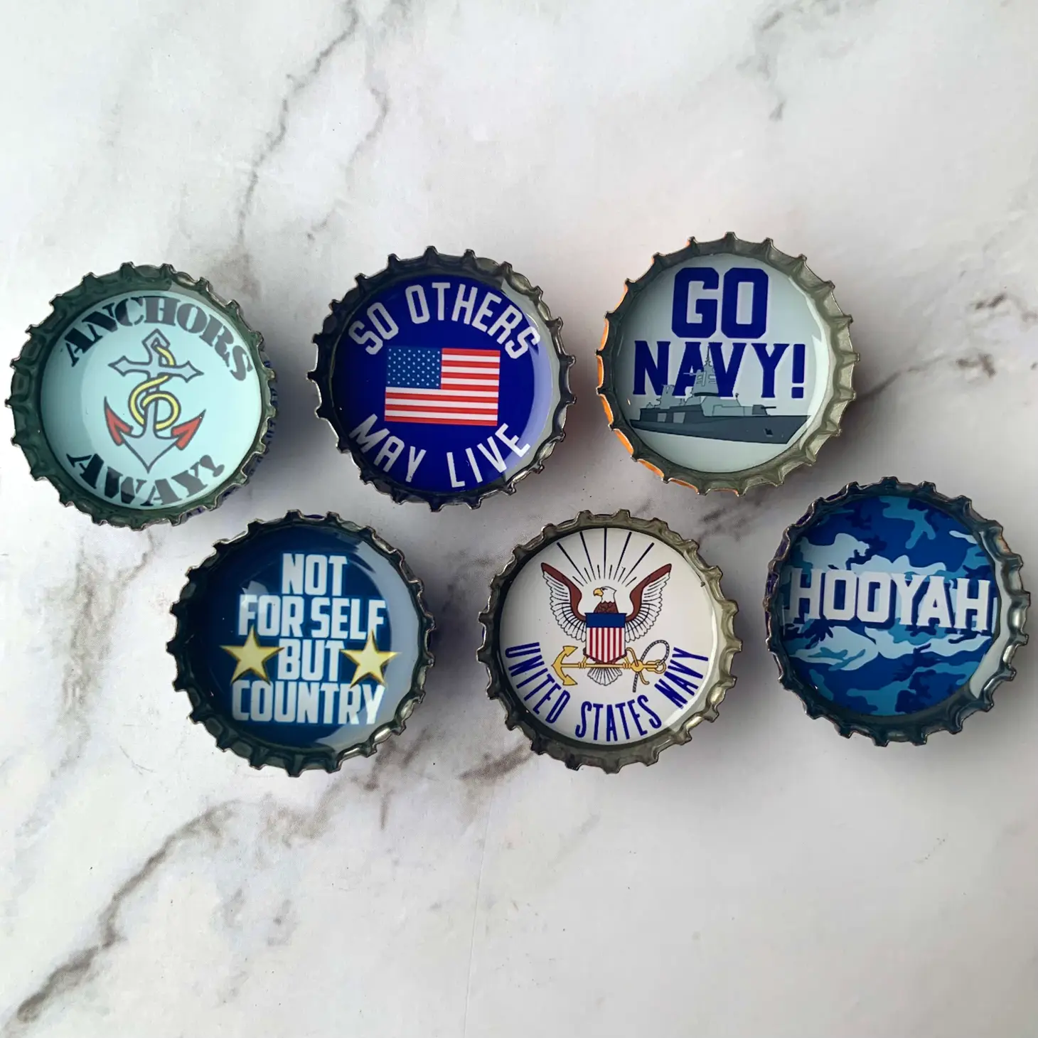 Navy Bottle Cap Magnet Set