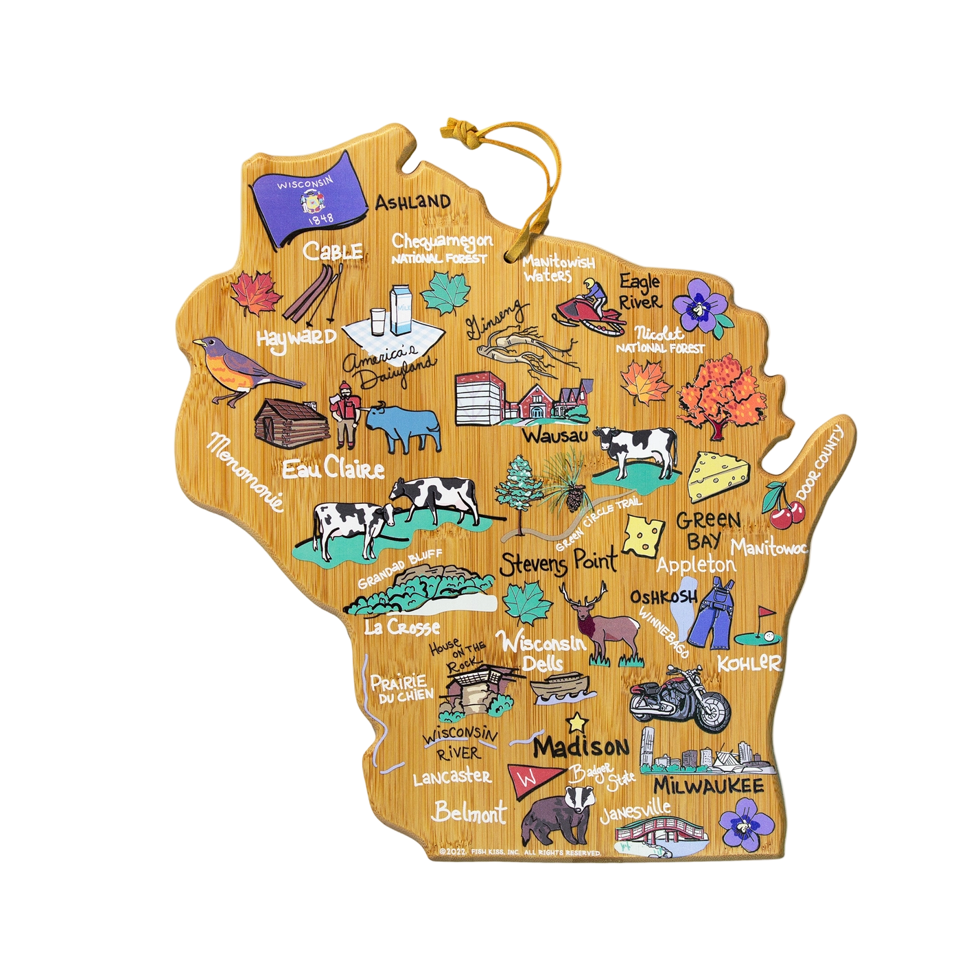 Wisconsin Cutting Board with Artwork By Fish Kiss™