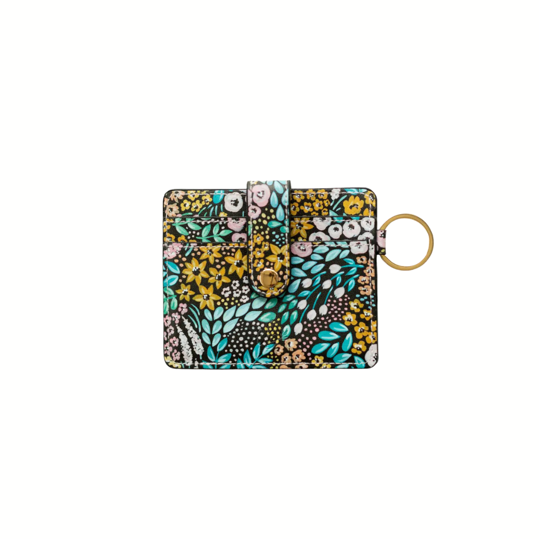 Black Floral Wallet Keychain 