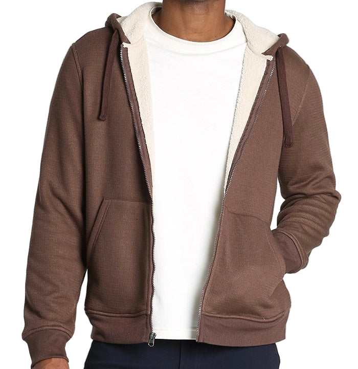 Sherpa Lined Waffle Hoodie - Brown