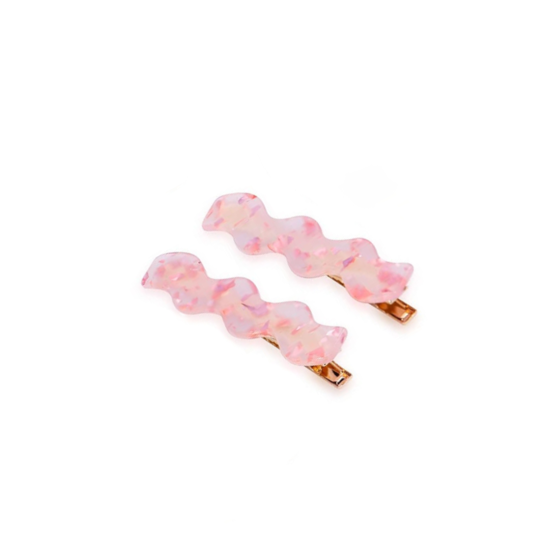 Acrylic Squiggle Hair Clips - Pink