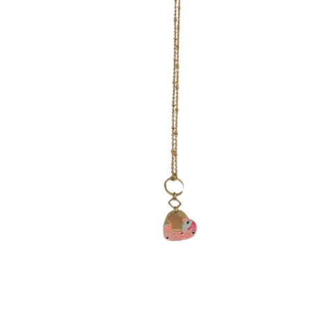 Wisconsin Leather Heart Necklace - Pink Flower