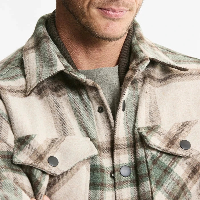 Khaki Green Plaid Sherpa Lined Brushed Flannel
