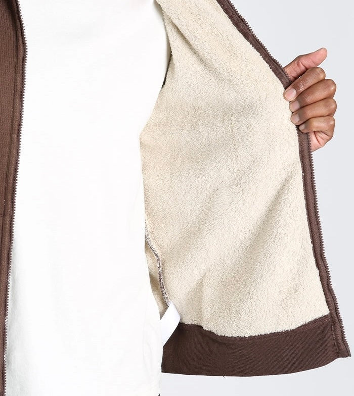 Sherpa Lined Waffle Hoodie - Brown