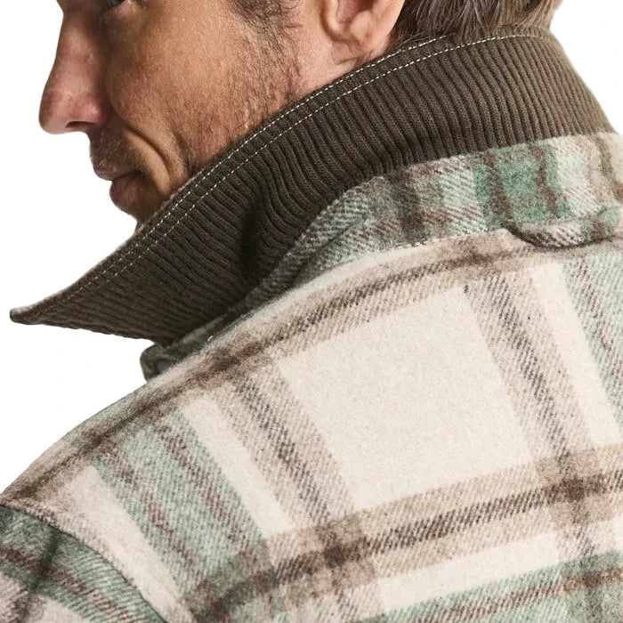 Khaki Green Plaid Sherpa Lined Brushed Flannel