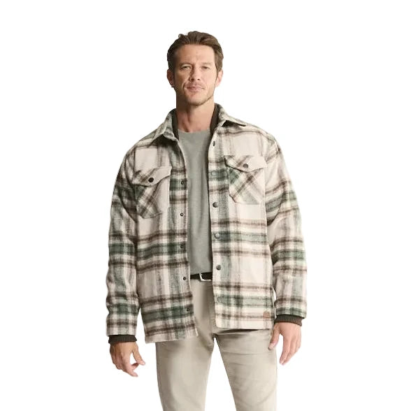 Khaki Green Plaid Sherpa Lined Brushed Flannel