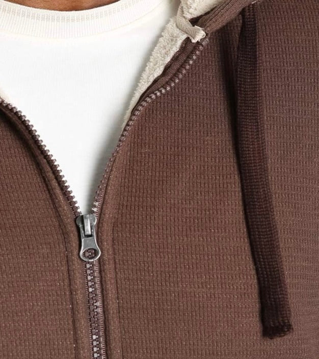 Sherpa Lined Waffle Hoodie - Brown