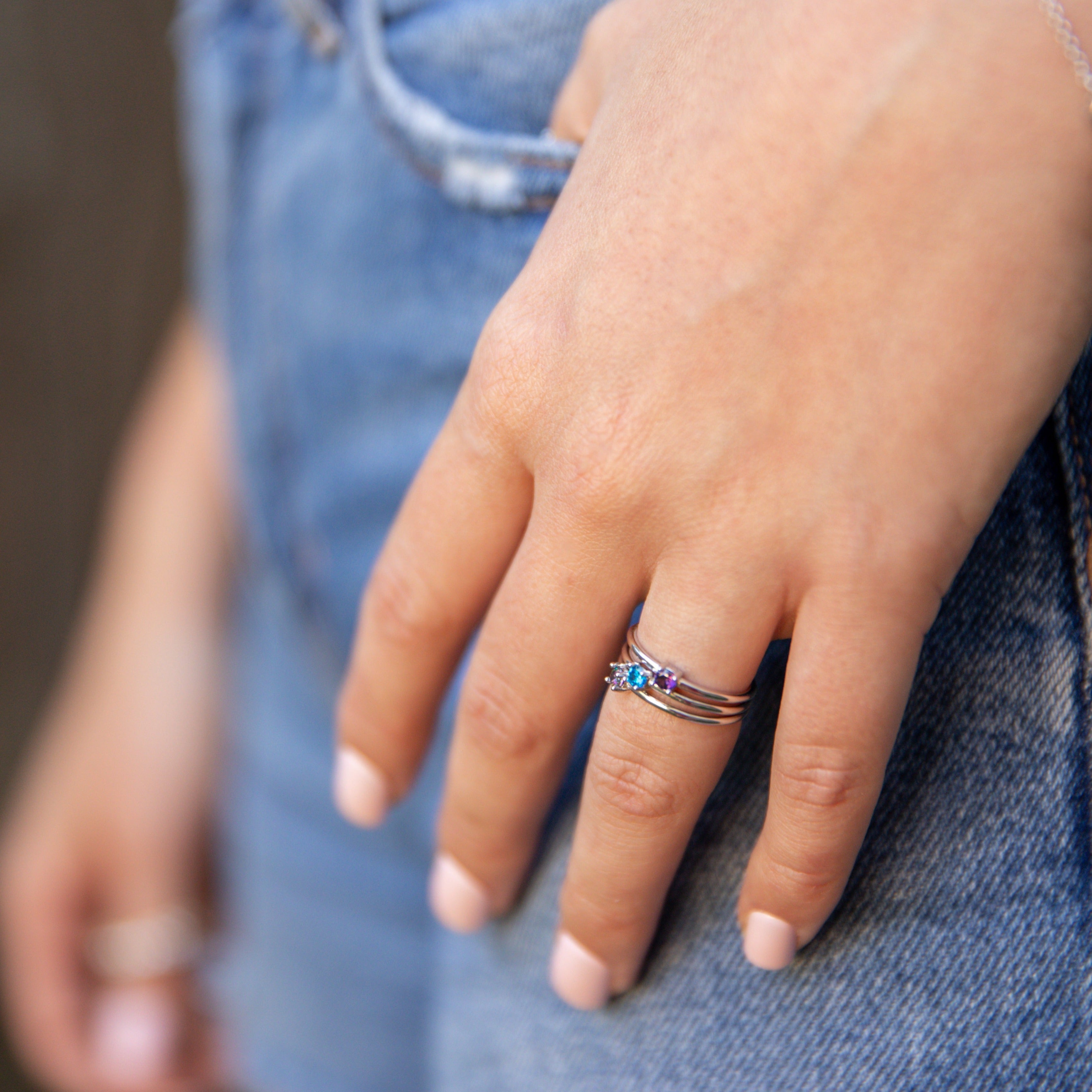 Starlette Amethyst Round Stackable Ring in Silver
