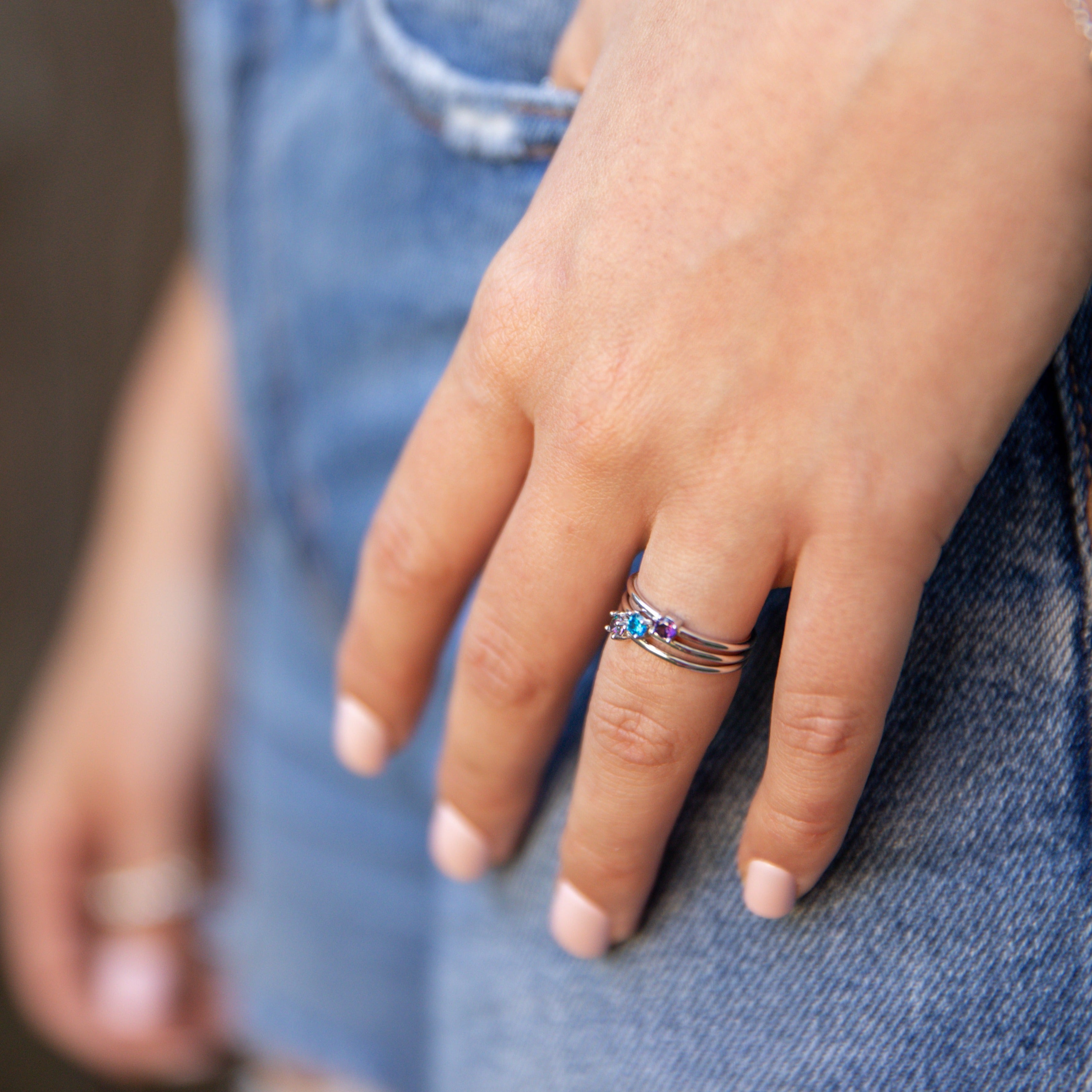 Starlette Blue Topaz Round Stackable Ring
