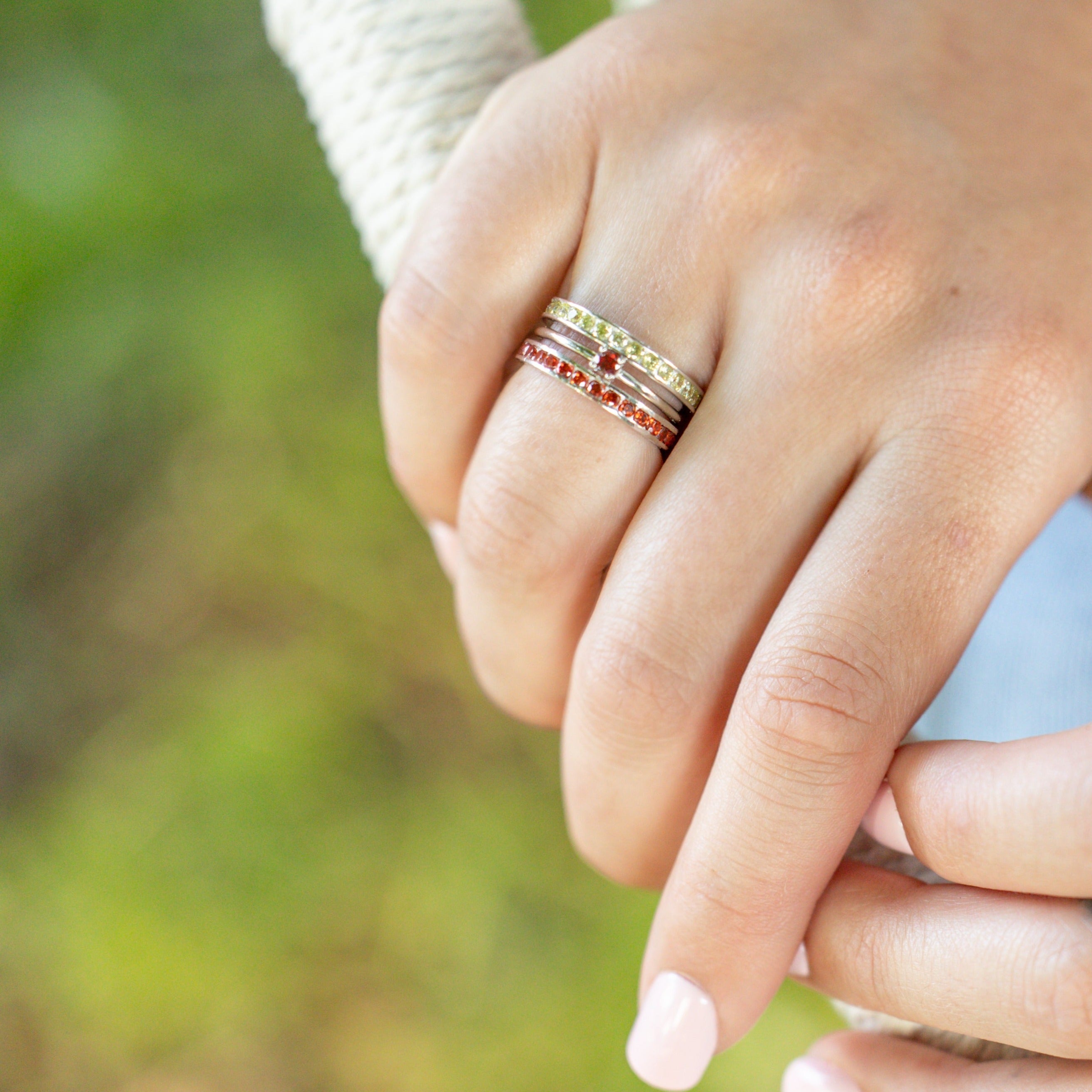 Starlette Garnet Eternity Band in Silver
