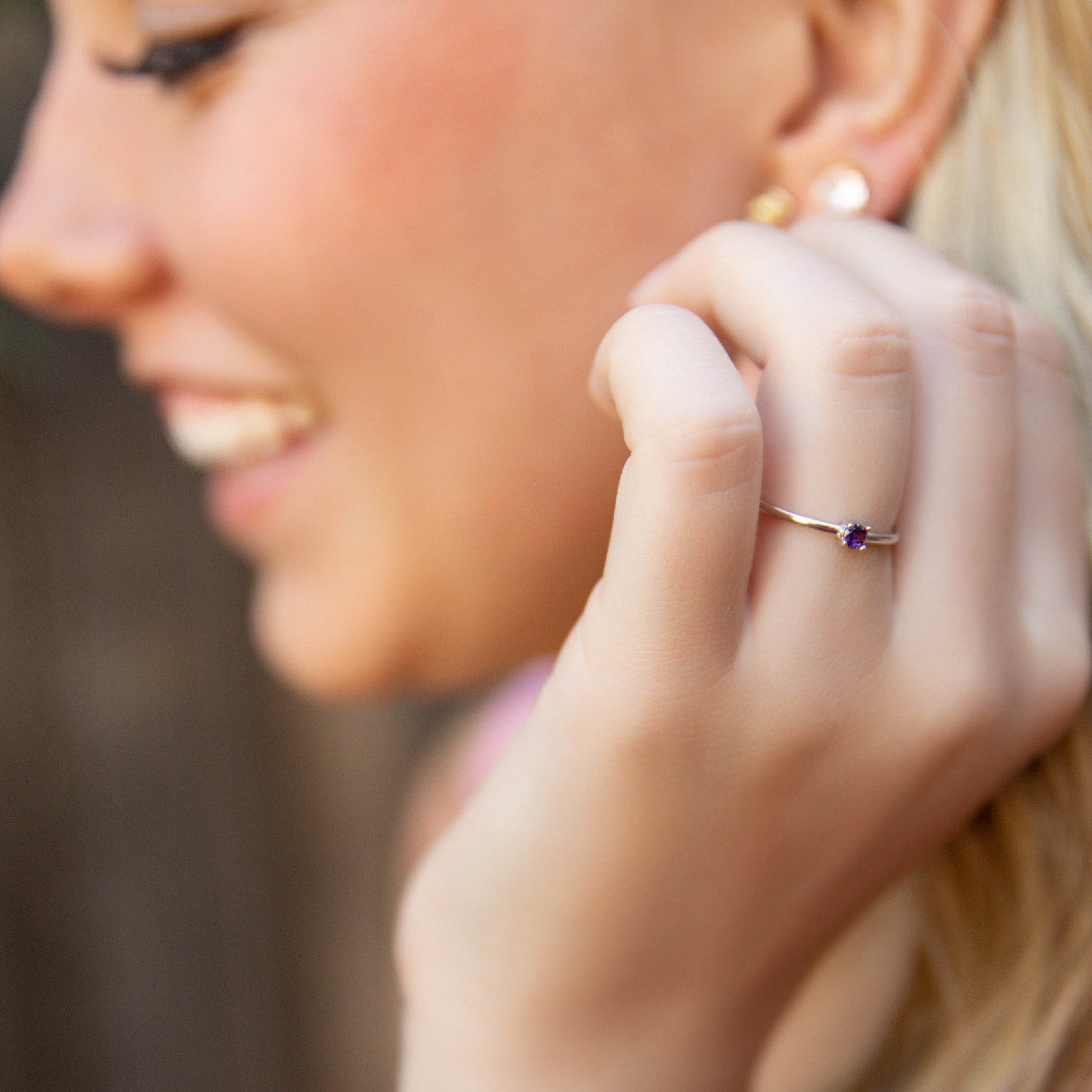 Starlette Amethyst Round Stackable Ring in Silver