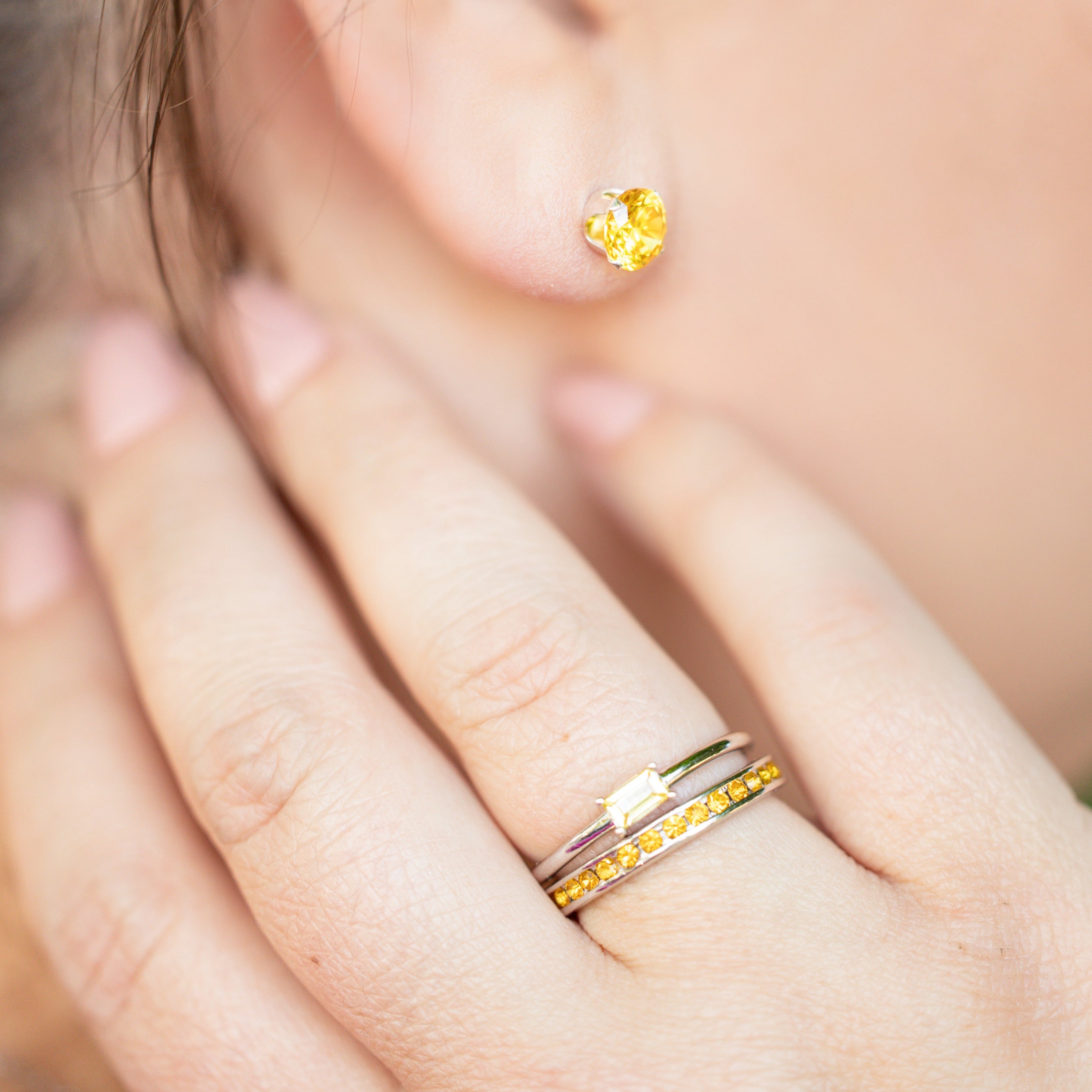 Starlette Citrine Emerald-Cut Stackable Ring