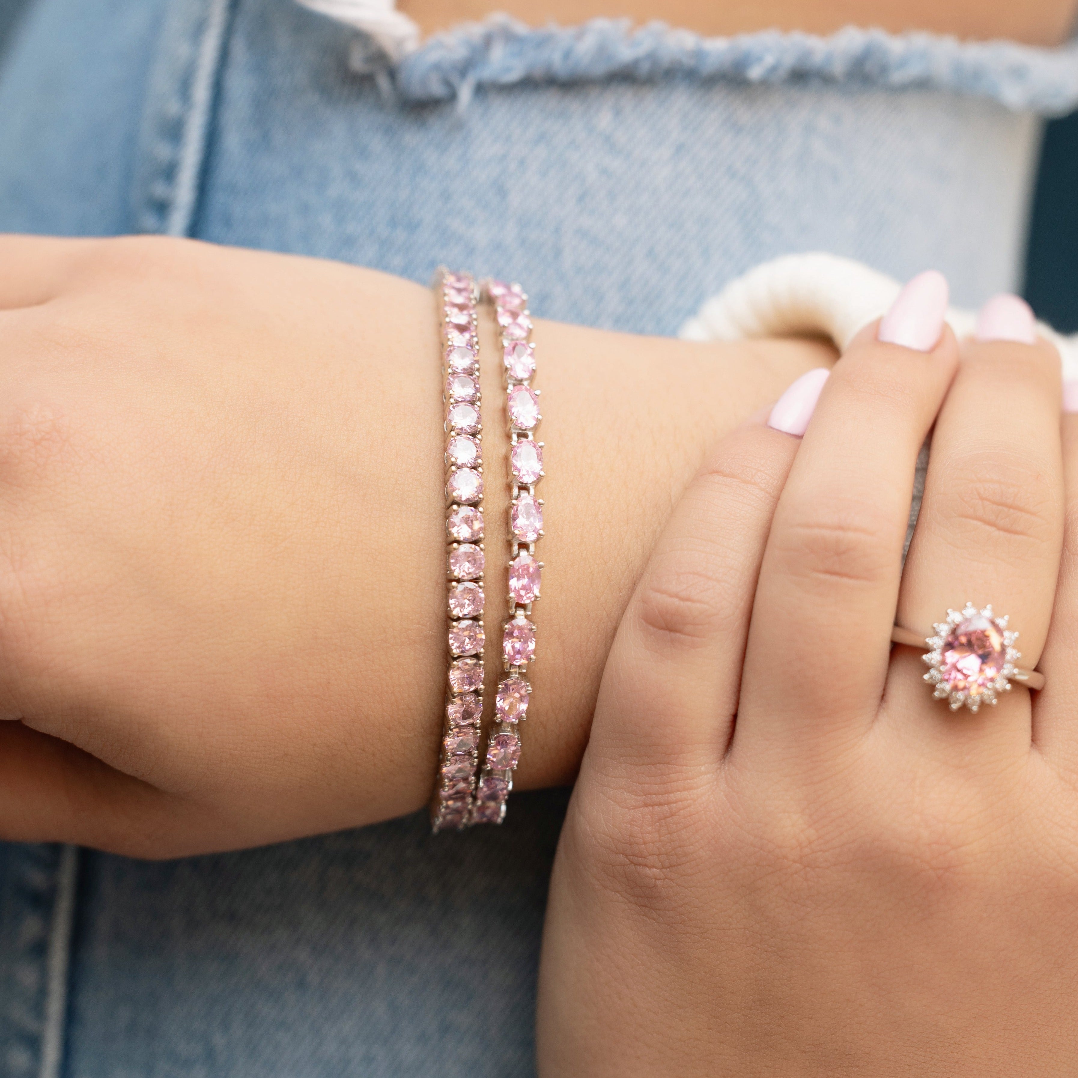 Starlette Dainty Pink Oval Tennis Bracelet