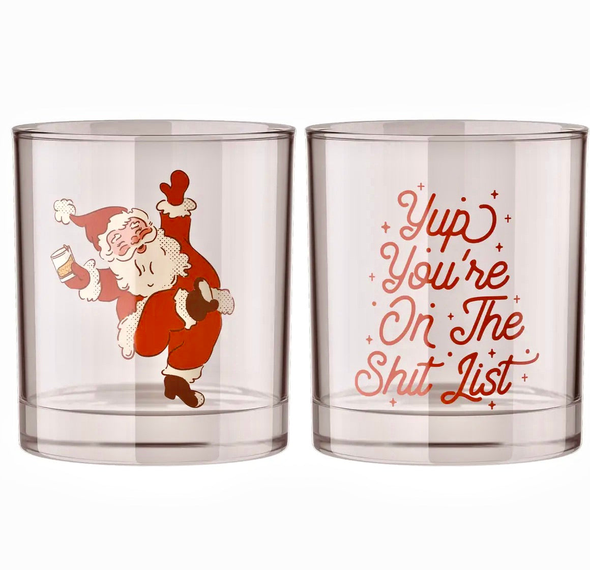 On The Shit List Santa Holiday Rocks Glass