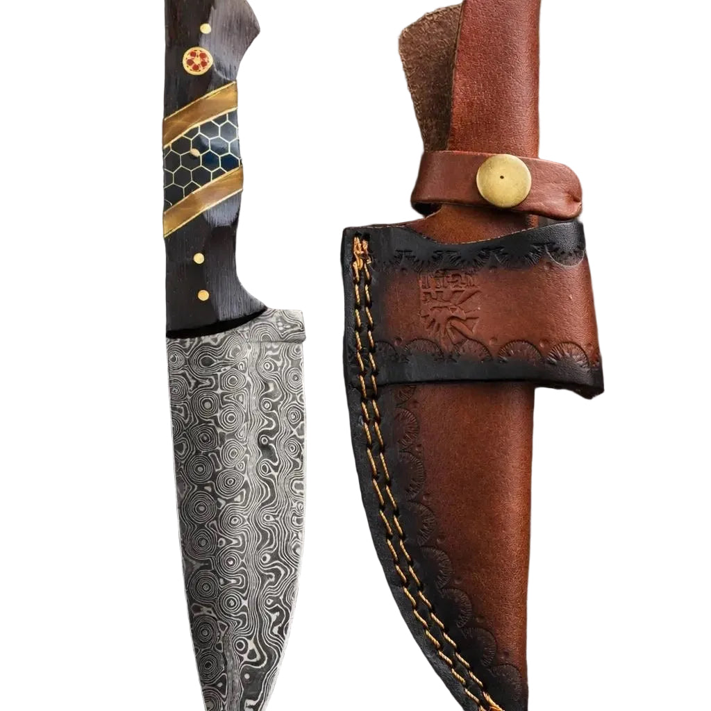 Hand-Forged Damascus Steel Drop Point Outdoor Knife