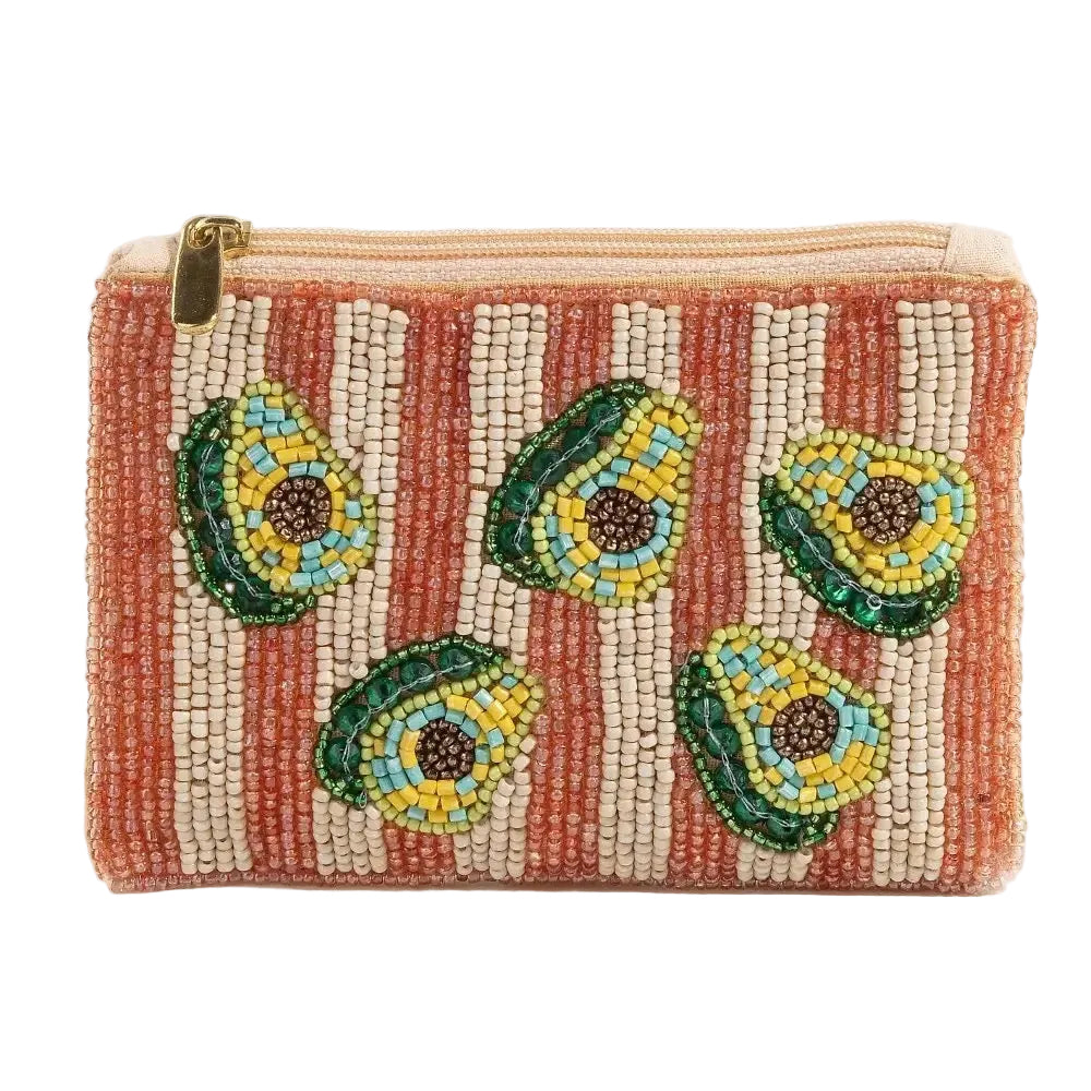 Stripes and Avocados Sed Beaded Coin Purse