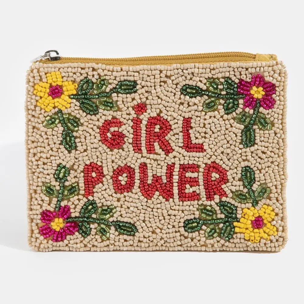 Girl Power Seed Beaded Coin Purse