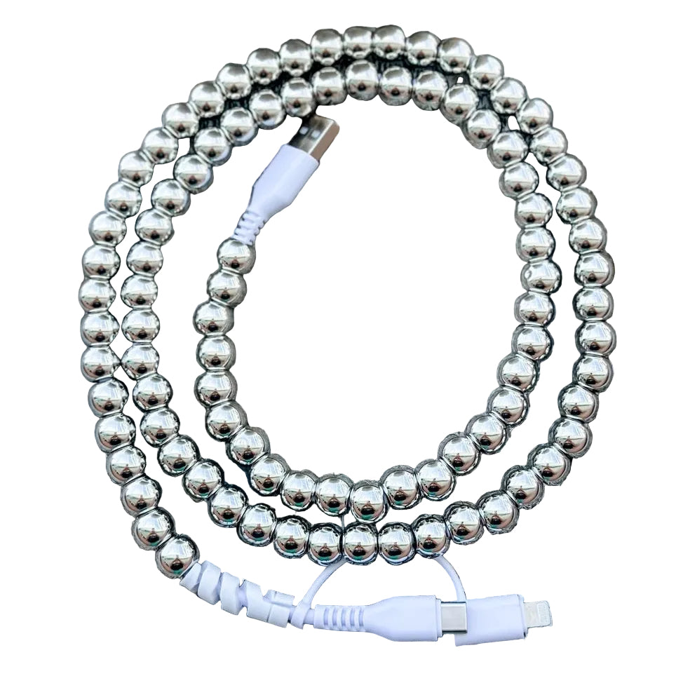 Silver Beaded 2-in-1 Phone Charger