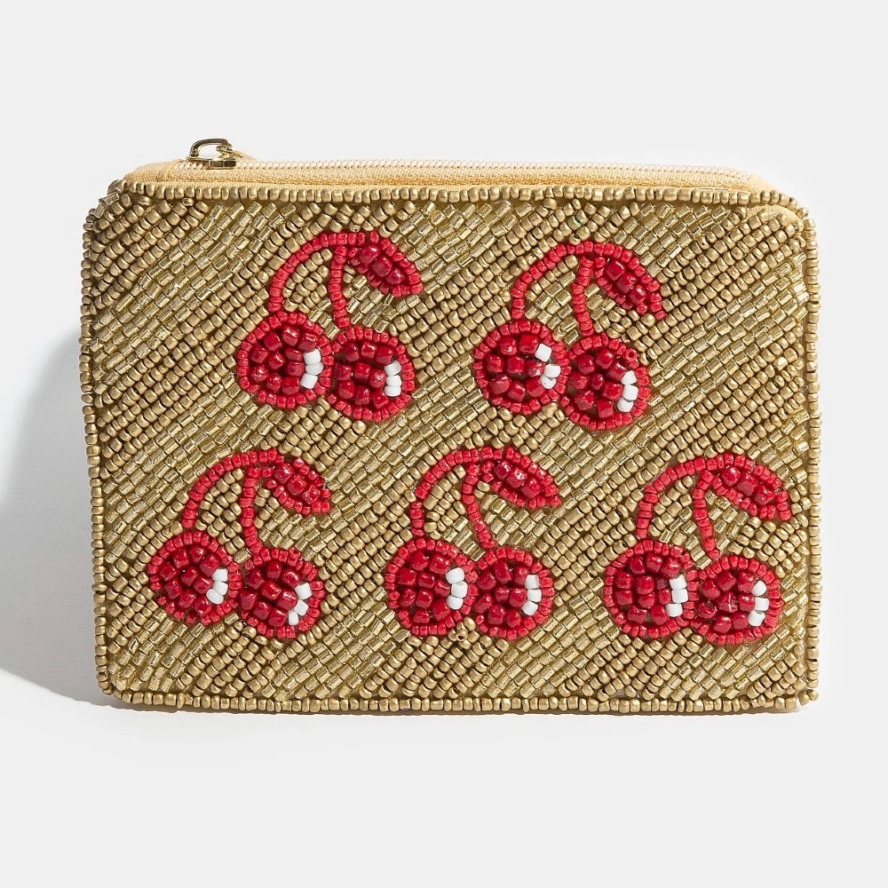 Gold Cherry Beaded Coin Purse