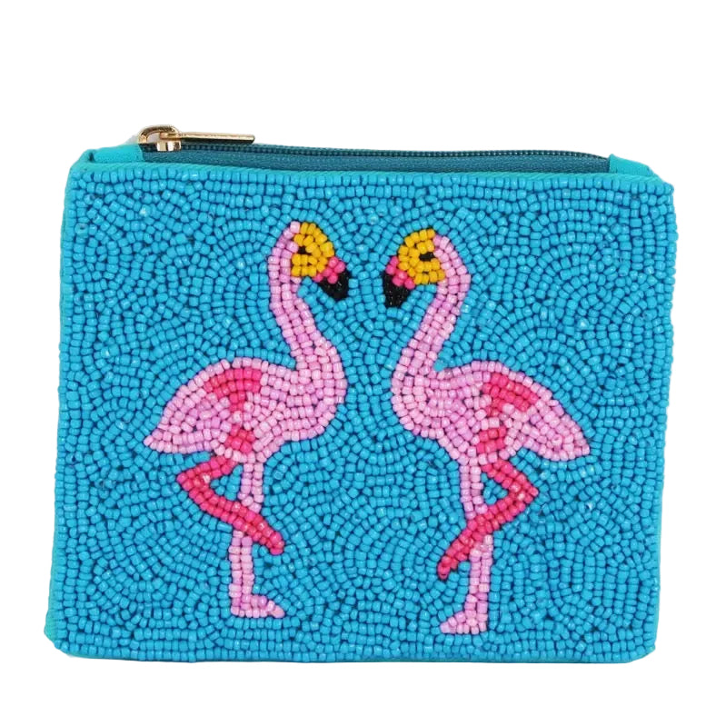 Two Flamingos Seed Beaded Coin Purse