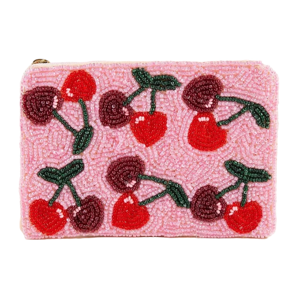 Sweet Cherries Seed Beaded Coin Purse