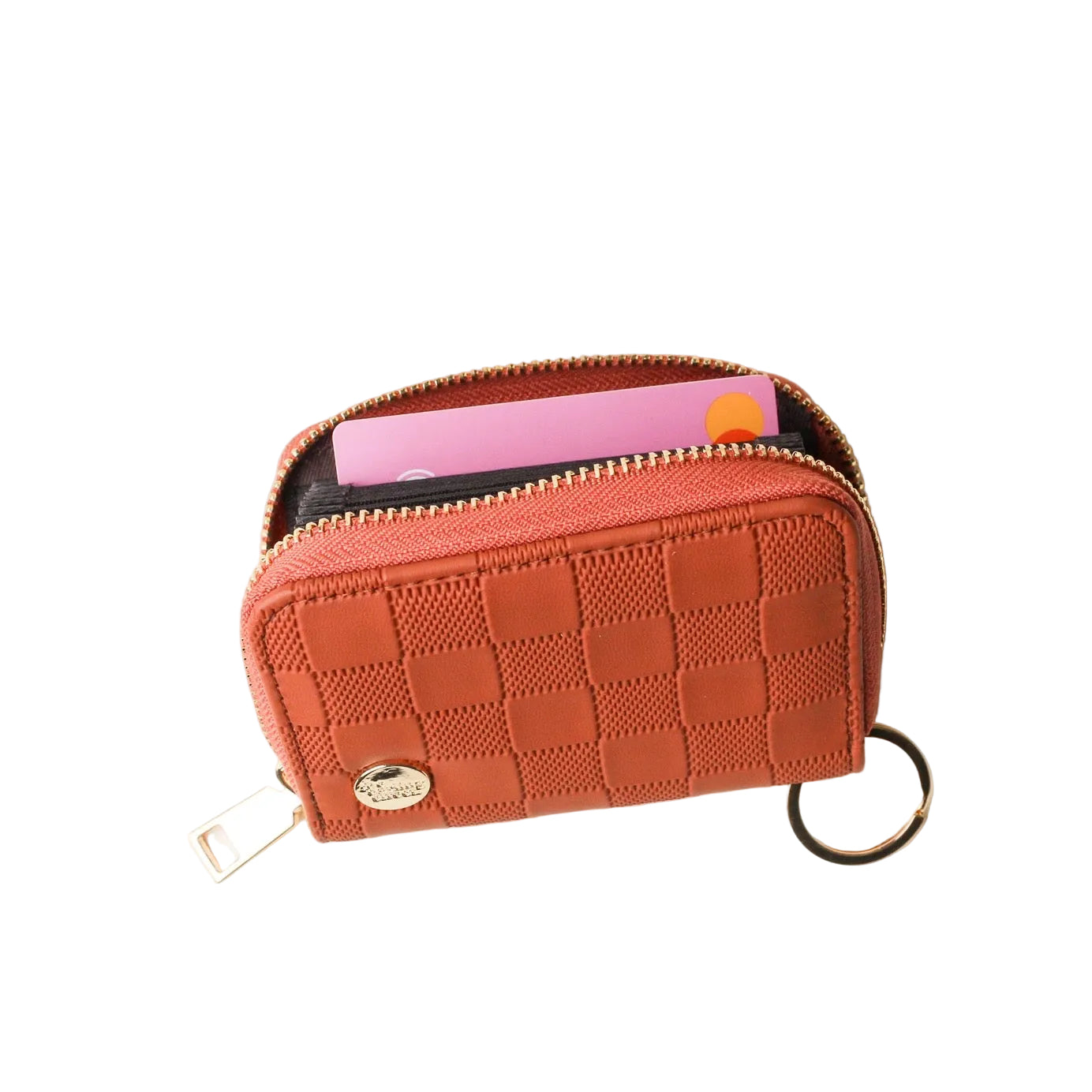 Cognac Zip Around Keychain Wallet