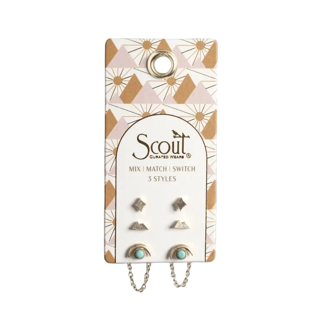 Stud Trio Ear Jacket Set - Mountain/Turquoise/Gold
