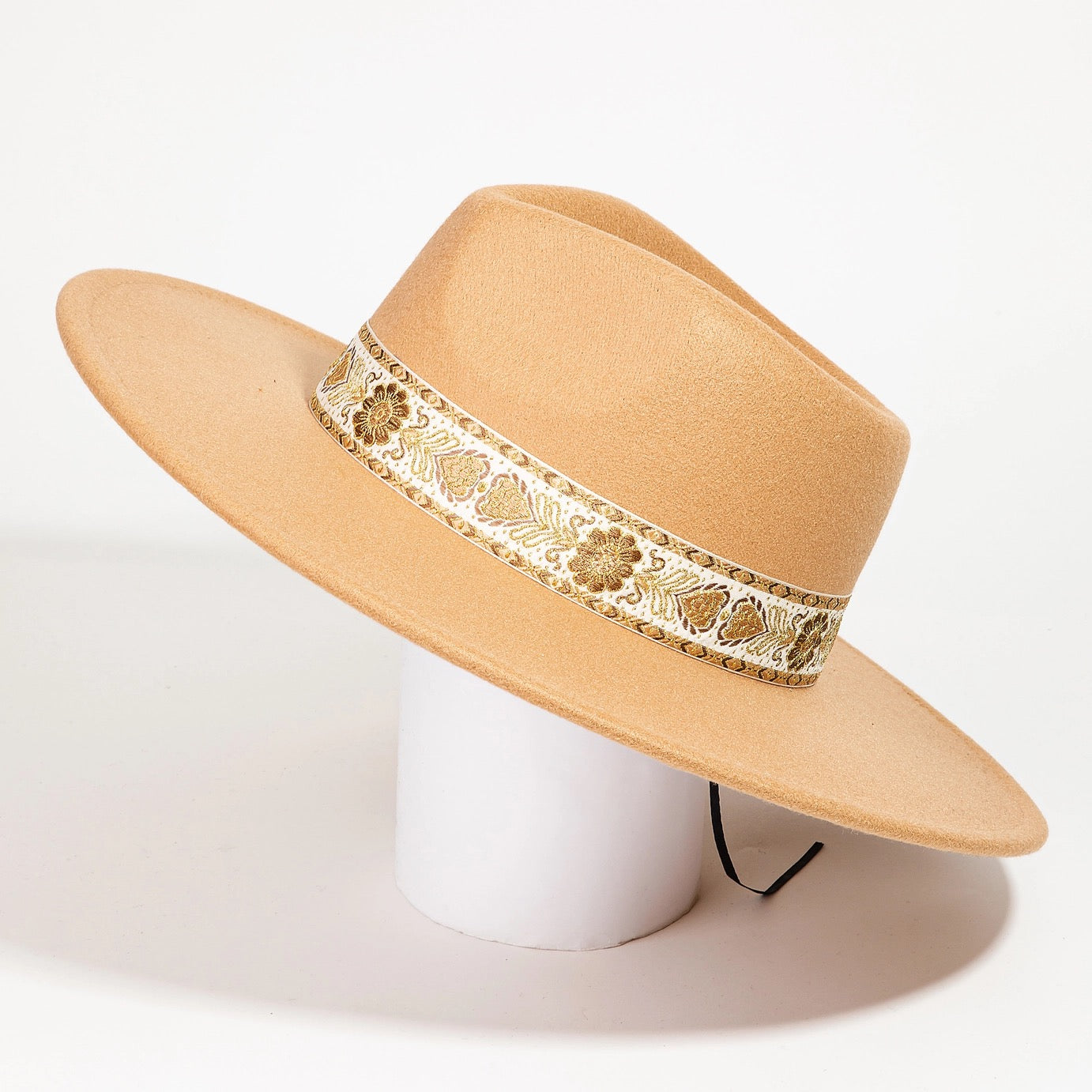 Camel Embroidered Strap Fedora