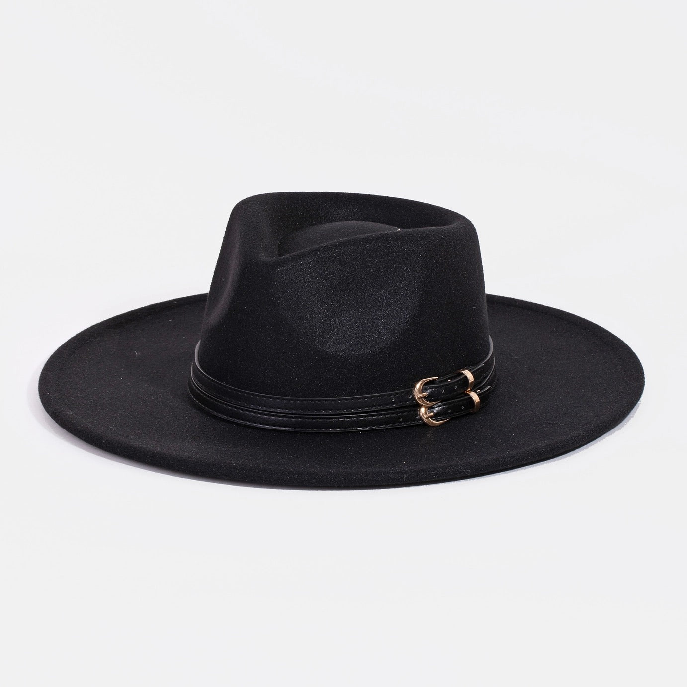 Double Belt Black Fedora