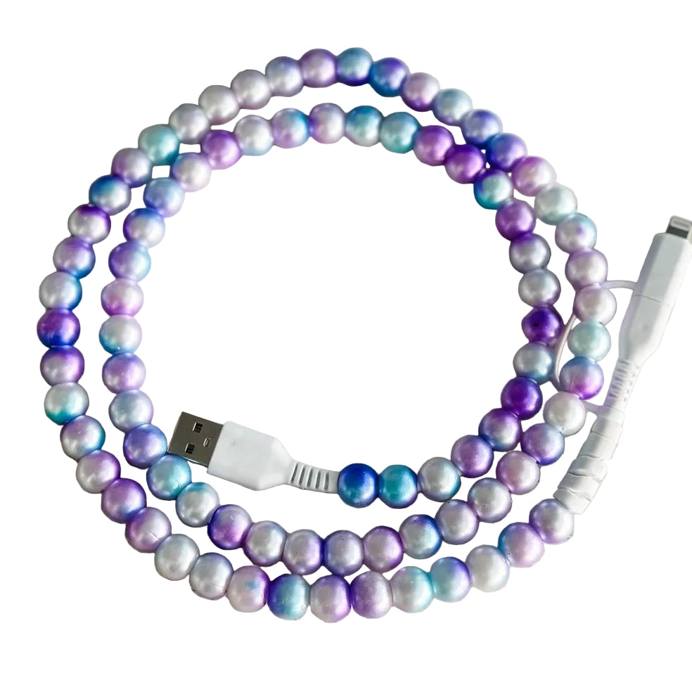 Mermaid Purple Beaded 2-in-1 Phone Charger
