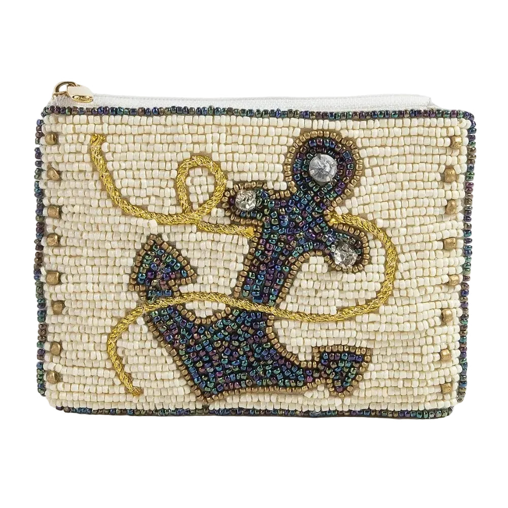Sea Anchor and Rope Seed Beaded Coin Purse