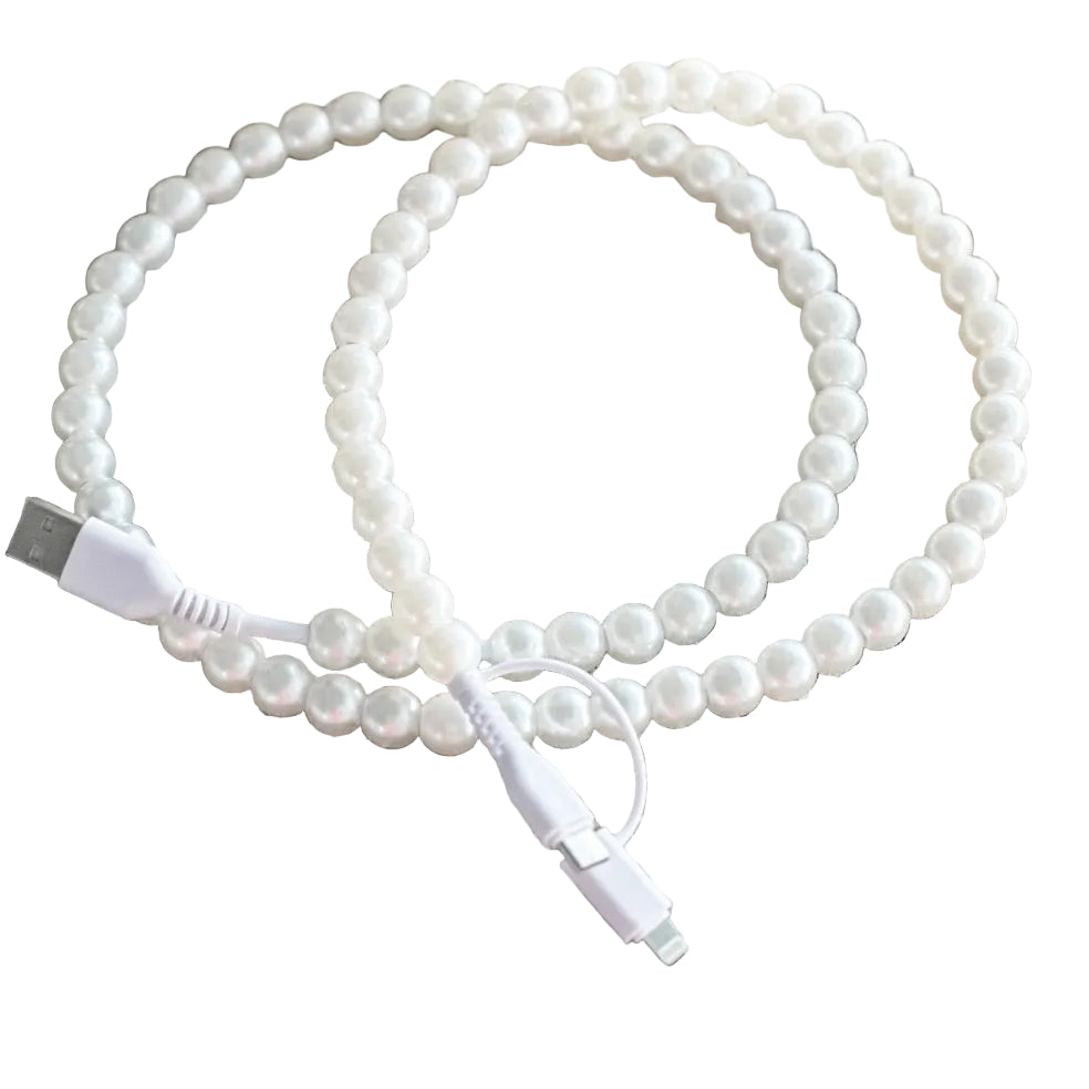 White Beaded 2-in-1 Phone Charger