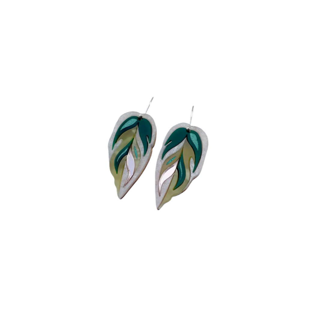 Calathea Leaf Hook Earrings : Pink & Green