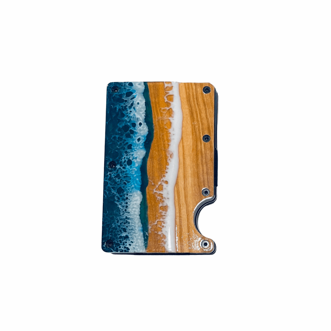 Koa Wood + Resin Wallet: Ocean Foam