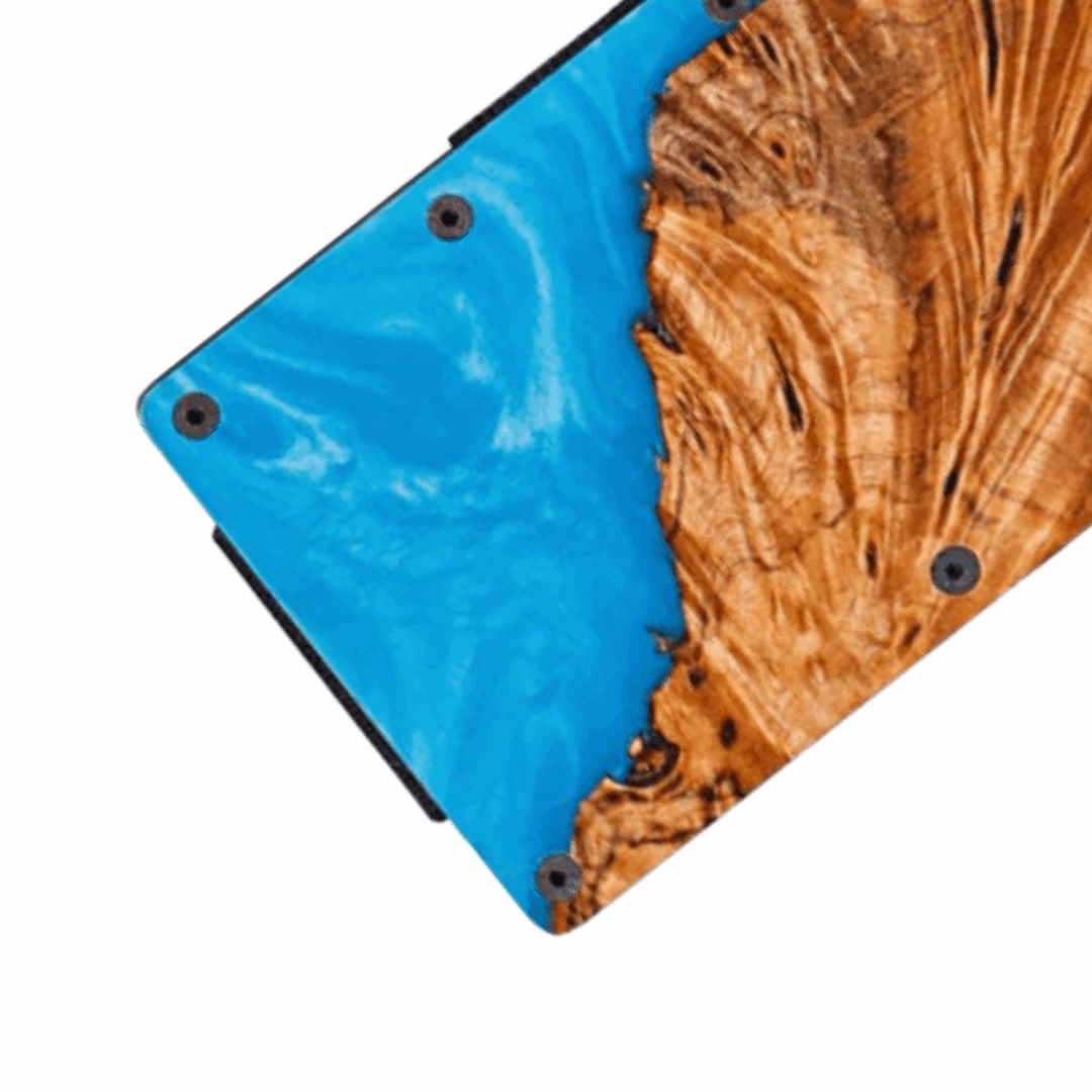 Koa Wood and Blue Resin Wallet