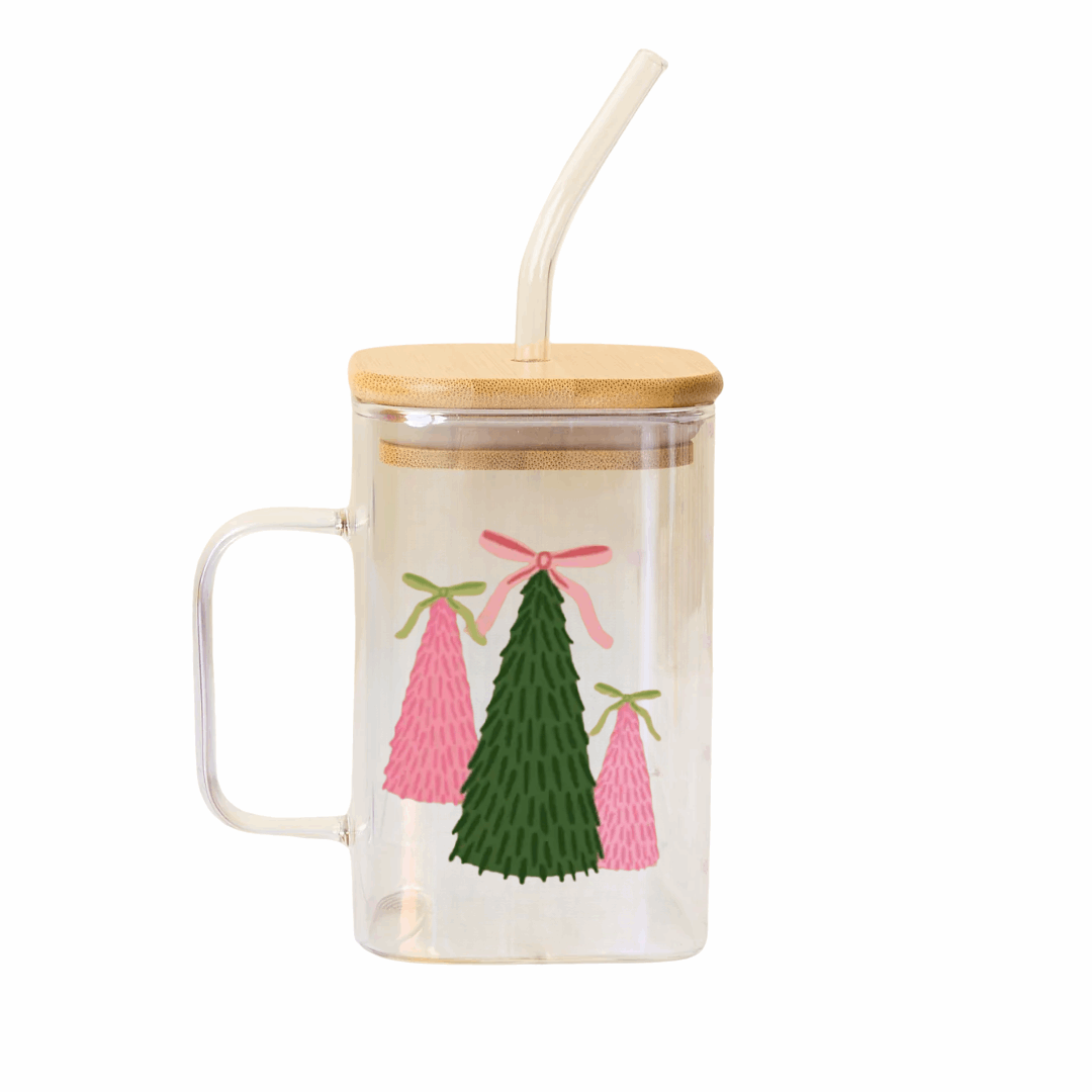 Holiday Twinkling Tree Square Glass Cup