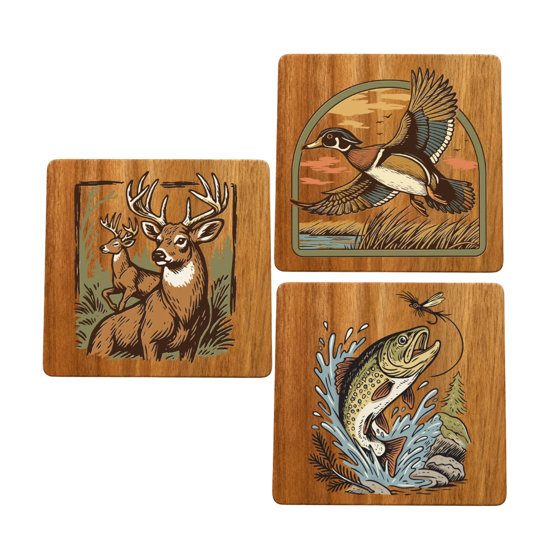 Hunting and Fishing Wooden Coasters
