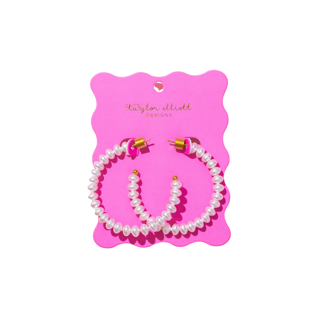 Gold Plated Hoop Earrings with Pearl Beads