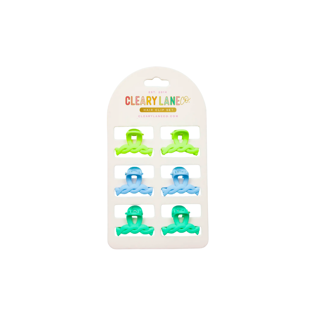Mini Hair Clip Set - Blue & Green