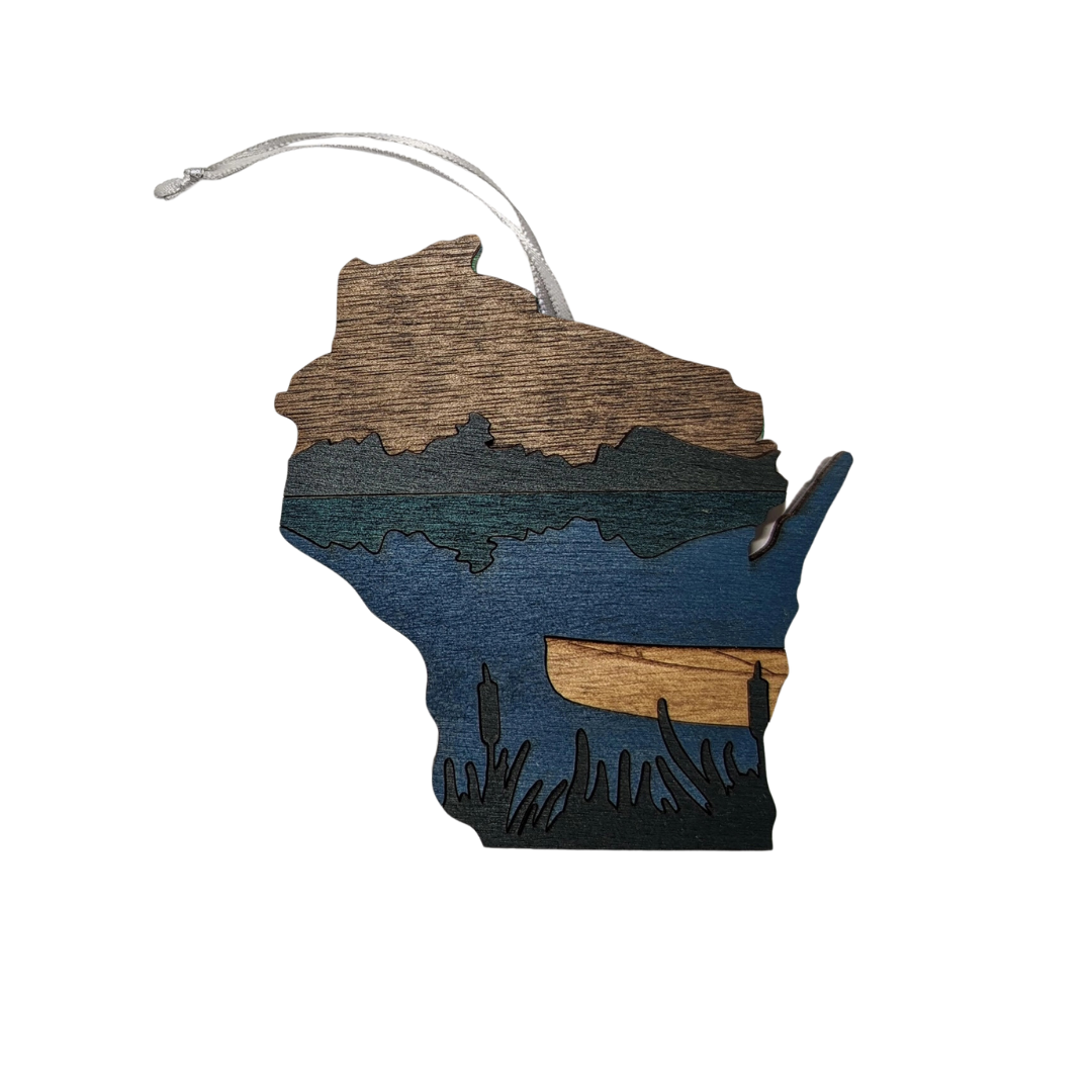 Wisconsin Canoe in the Reeds Ornament