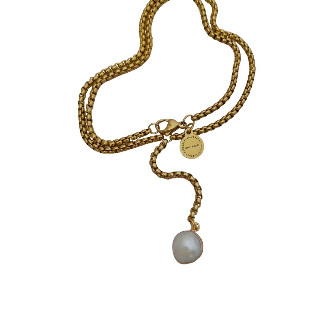 Single Pearl Lariat - 18k Gold Plated